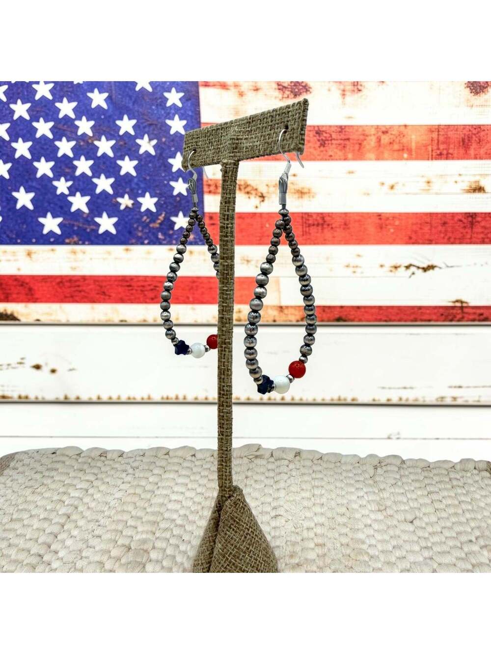 Stars and Stripes 3 1/4 Teardrop Earrings